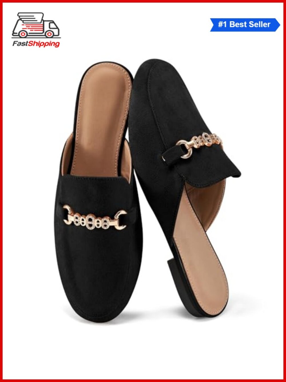 Faux Suede Mules for Women Slip On Comfortable Crystal Buckle Backless Shoes